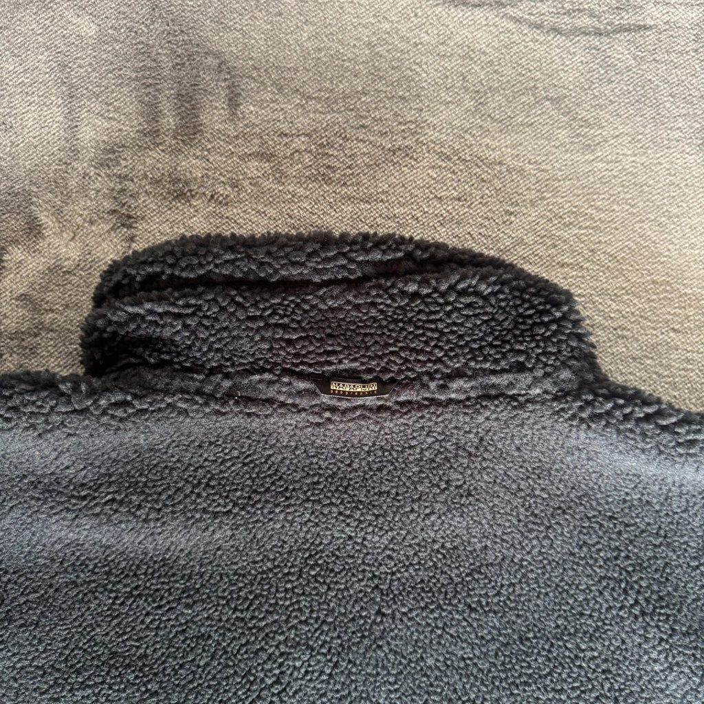 Napapijri black fleece vest with logo patch and zippered pockets, size 3XL.