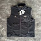 Napapijri black fleece vest with logo patch and zippered pockets, size 3XL.