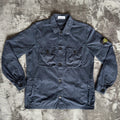Stone Island navy overshirt with multi pockets and iconic compass logo.
