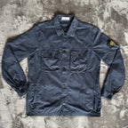 Stone Island navy overshirt with multi pockets and iconic compass logo.