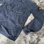 Stone Island navy overshirt with multi pockets and iconic compass logo.