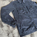 Stone Island navy overshirt with multi pockets and iconic compass logo.