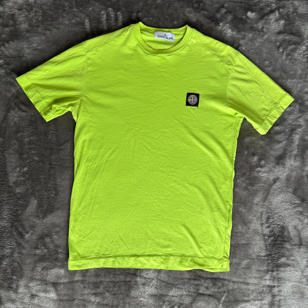 Stone Island Lime Green Patch Logo T-Shirt - Small