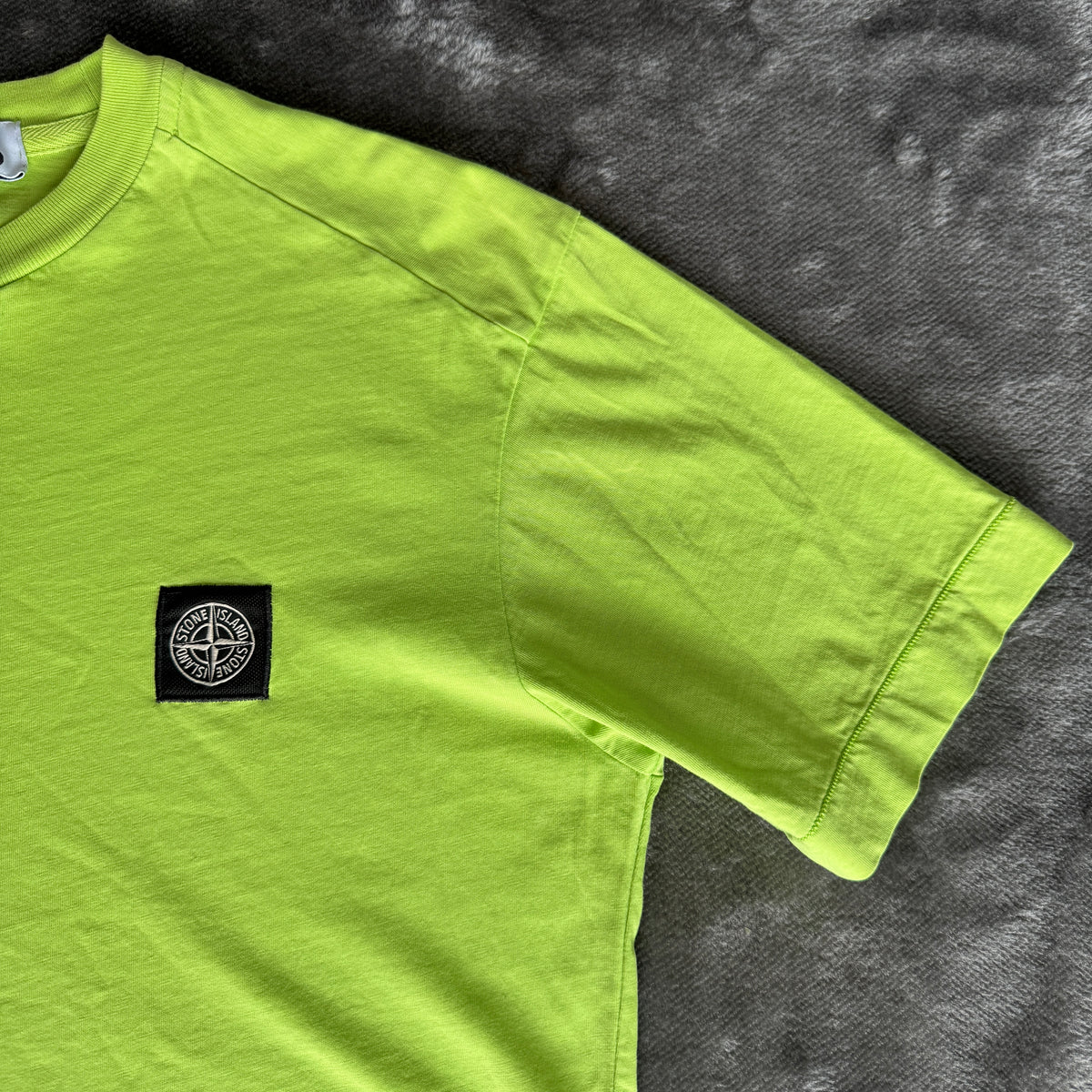 Stone Island Lime Green Patch Logo T-Shirt - Small