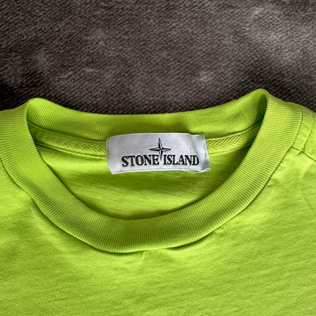 Stone Island Lime Green Patch Logo T-Shirt - Small