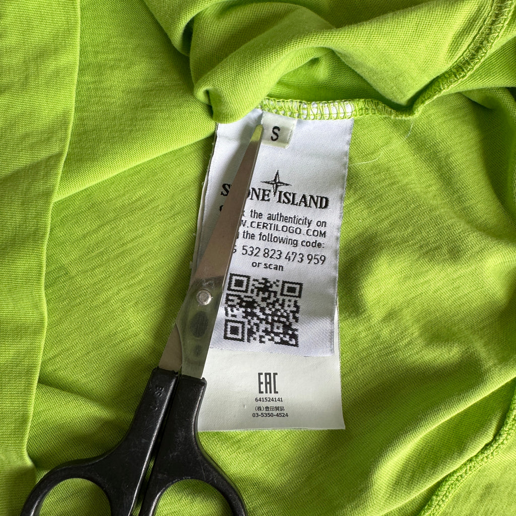 Stone Island Lime Green Patch Logo T-Shirt - Small