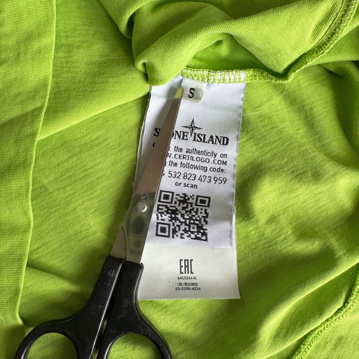 Stone Island Lime Green Patch Logo T-Shirt - Small