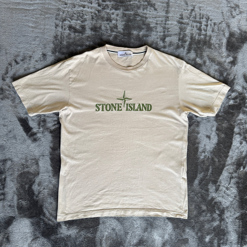 Stone Island Beige Stitched Spell Out T-Shirt - Small