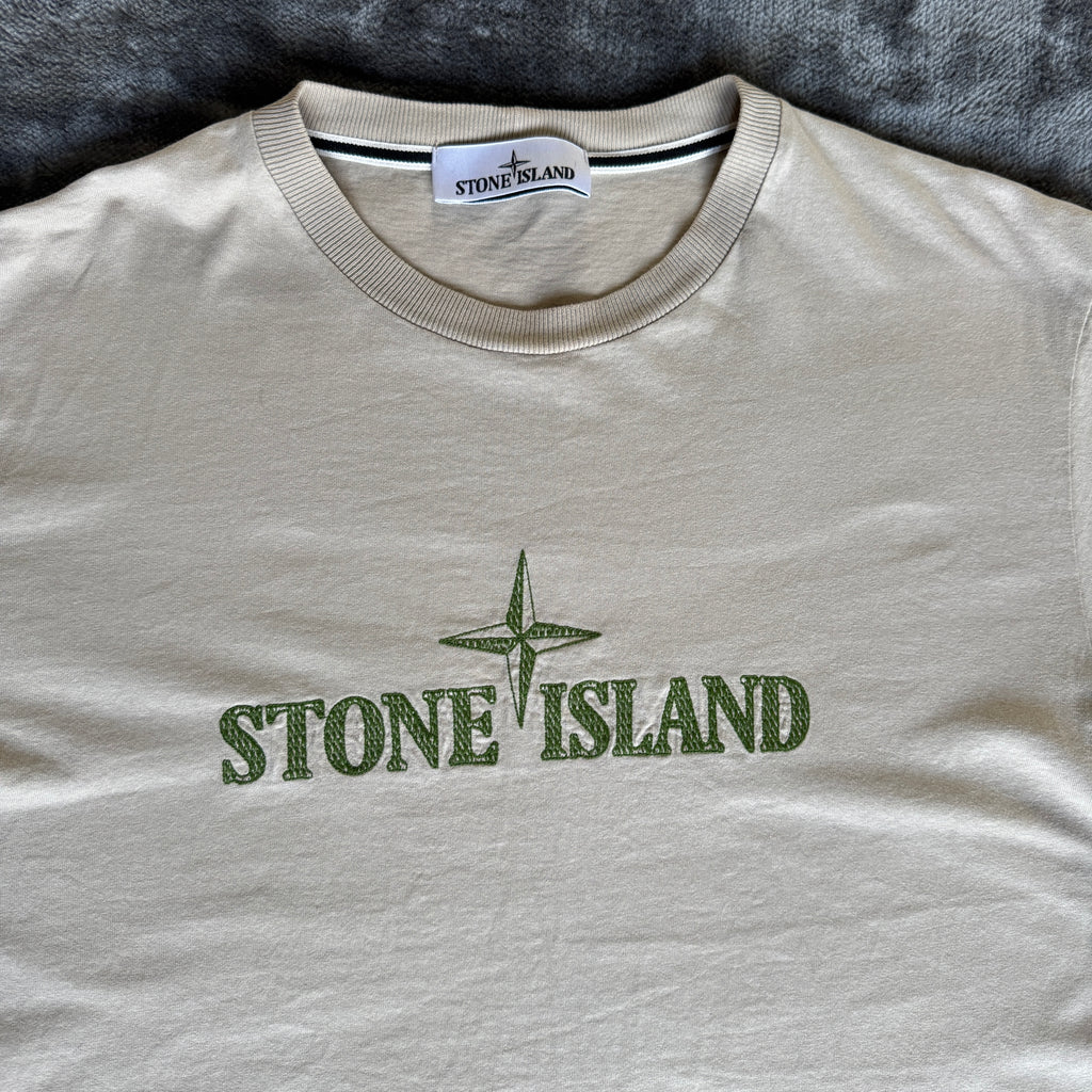 Stone Island Beige Stitched Spell Out T-Shirt - Small