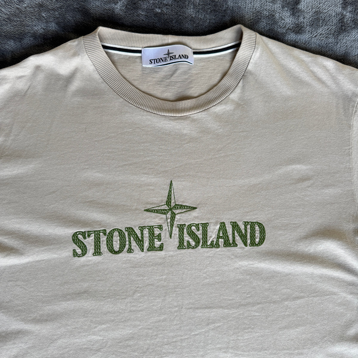 Stone Island Beige Stitched Spell Out T-Shirt - Small