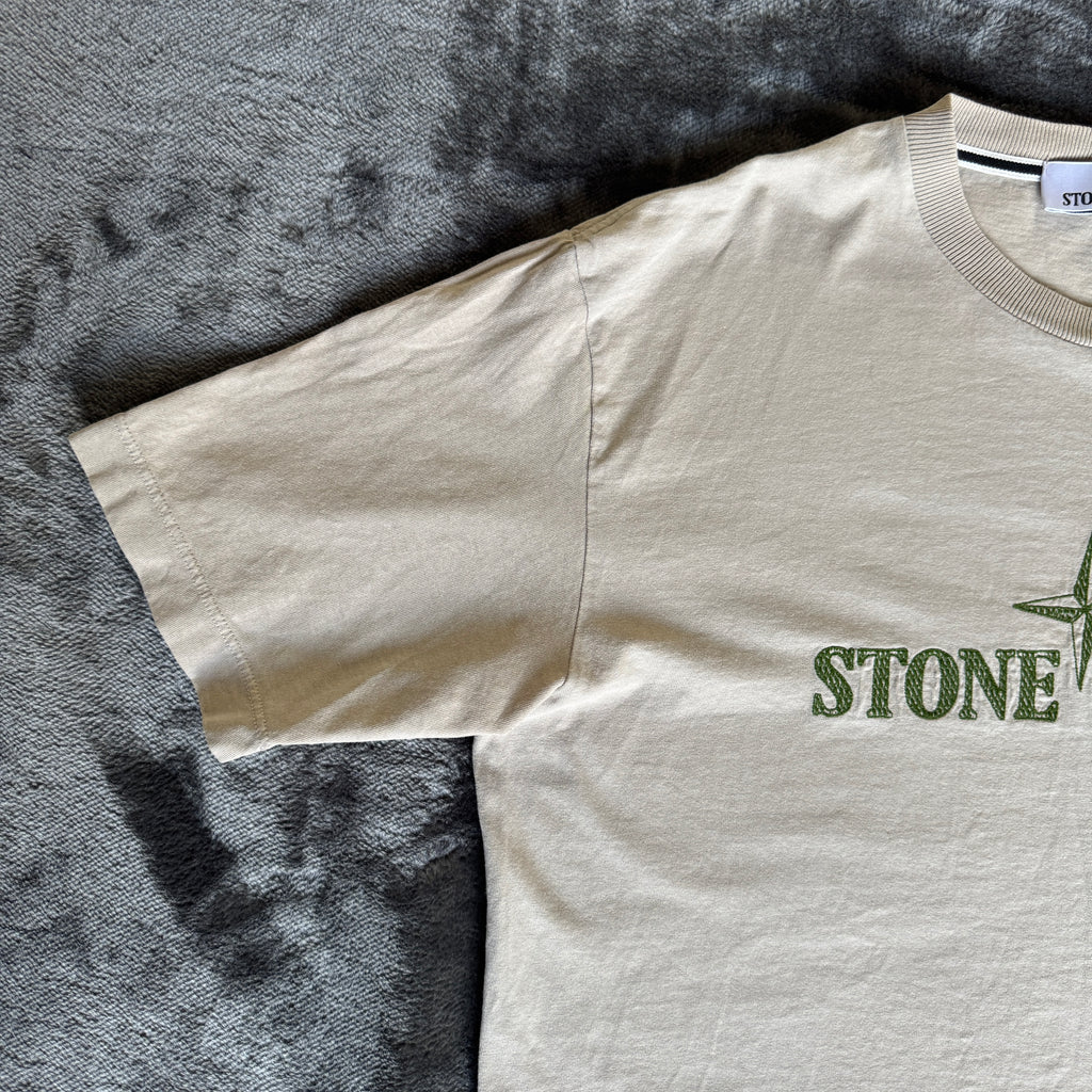 Stone Island Beige Stitched Spell Out T-Shirt - Small
