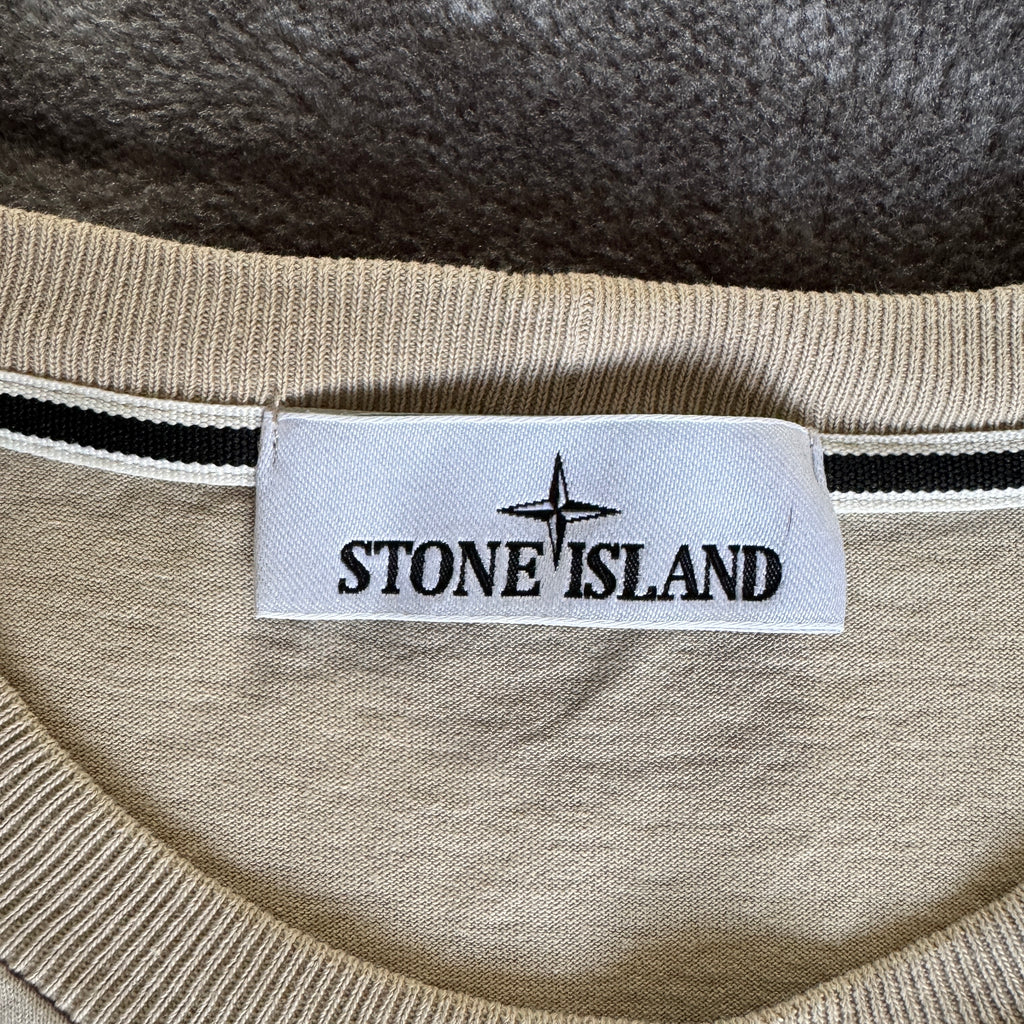 Stone Island Beige Stitched Spell Out T-Shirt - Small