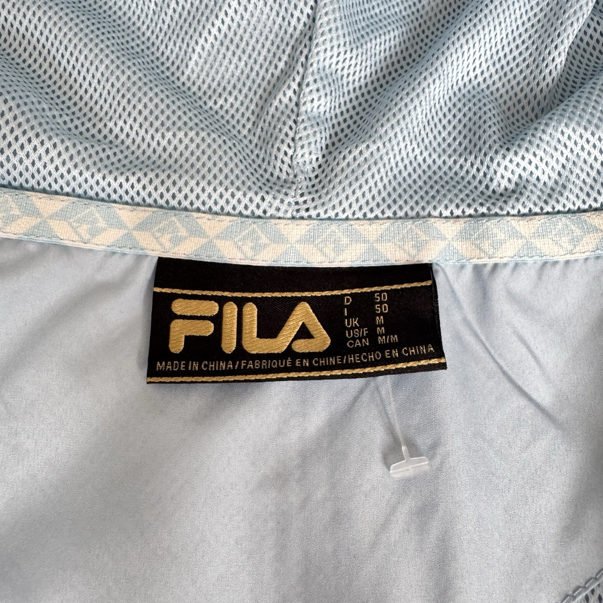 Fila lightweight hooded jacket light sky blue embroidered chest logo gold-tone zip hardware