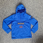 Napapijri blue anorak jacket with logo chest flap and quarter-zip front closure.
